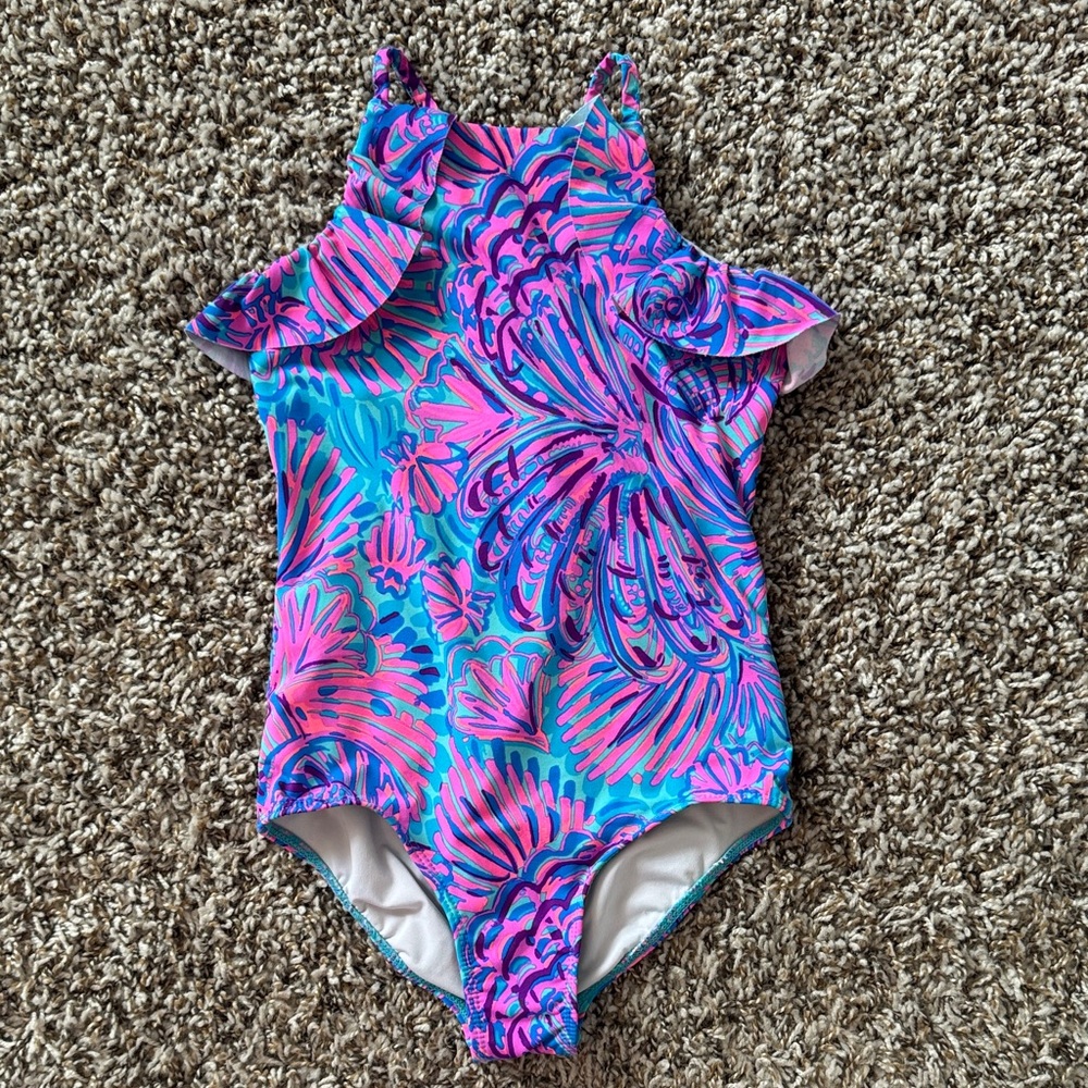 Lilly Pulitzer Girls Suraya UPF 50 One-Piece-Turquoise Oasis Shelleidoscope - Picture 9 of 10